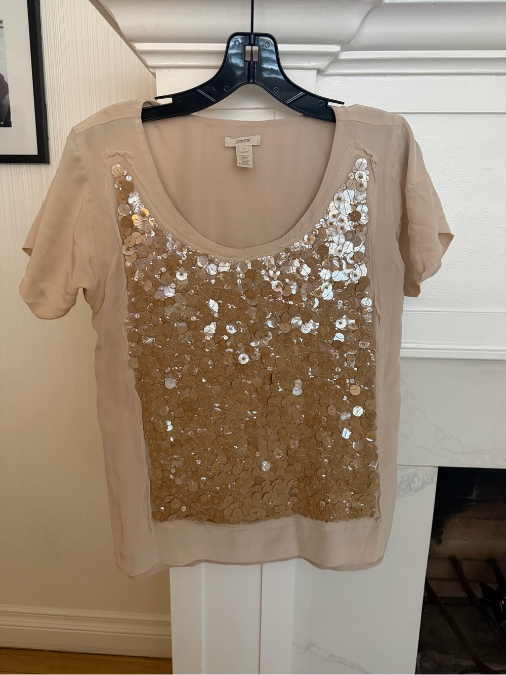 J. Crew Beige Sequin Scoop Neck Blouse